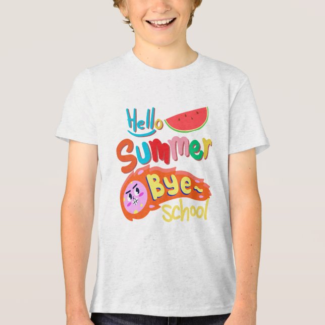 Hello Summer Bye School Cartoon Design Tri-Blend Shirt (Vorderseite)