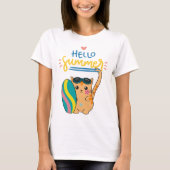 "Hello Summer Cat Surfer" T-Shirt (Vorderseite)