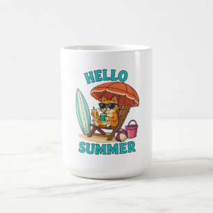 Hello Summer Cat T - Shirt - Niedlich Cartoon Beac Kaffeetasse