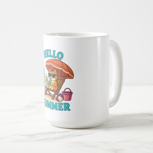 Hello Summer Cat T - Shirt - Niedlich Cartoon Beac Kaffeetasse (VorderseiteRechts)