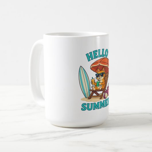 Hello Summer Cat T - Shirt - Niedlich Cartoon Beac Kaffeetasse (Vorderseite Links)