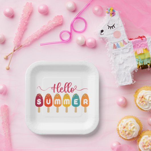 Hello Summer Colorful Popsicle Pappteller (Party)