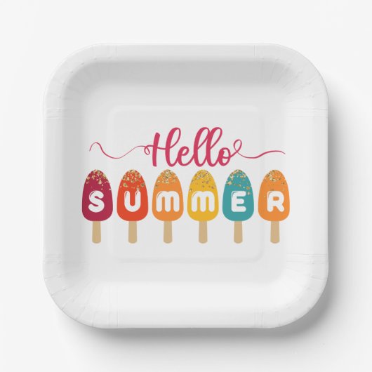Hello Summer Colorful Popsicle Pappteller (Vorderseite)