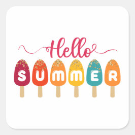 Hello Summer Colorful Popsicle Quadratischer Aufkleber