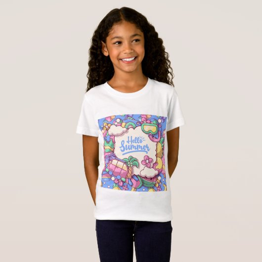 Hello Summer Colorfull Doodle Girls' T - Shirt (Vorne ganz)