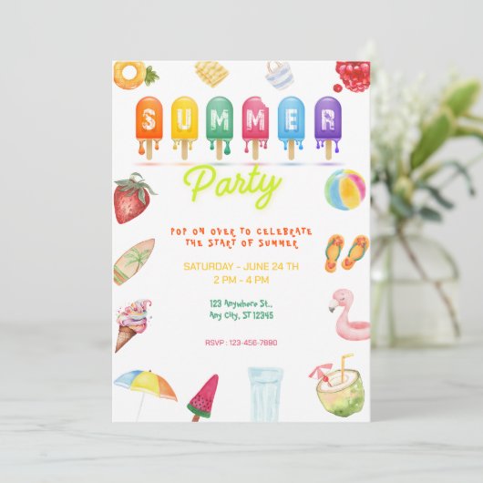 Hello Summer Einladung (Stehend Vorderseite)
