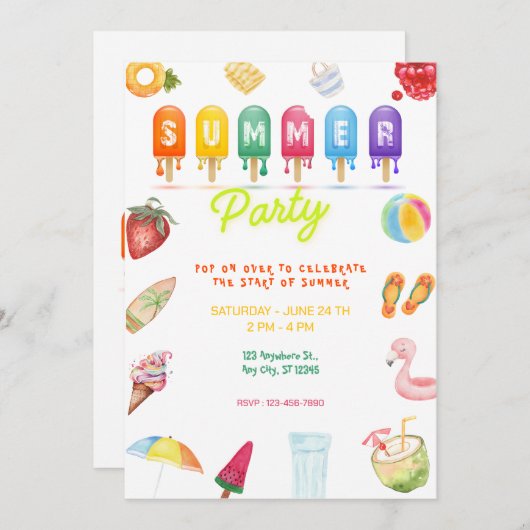 Hello Summer Einladung (Vorne/Hinten)