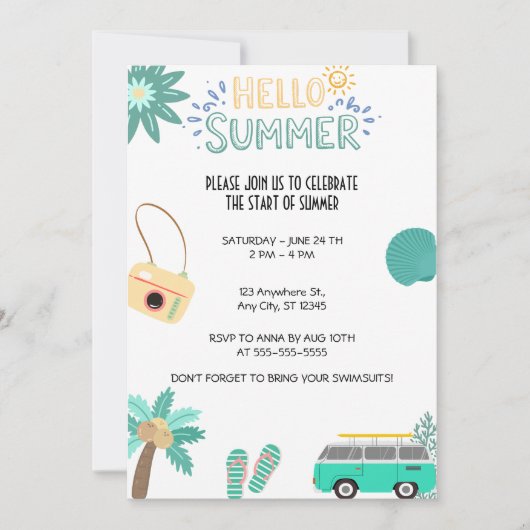 Hello Summer Einladung (Vorderseite)