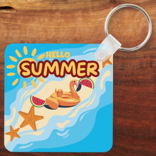 Hello Summer Flamingo Beach Schlüsselanhänger (Rückseite)