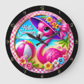 Hello Summer Flamingo Clock Große Wanduhr (Vorderseite)