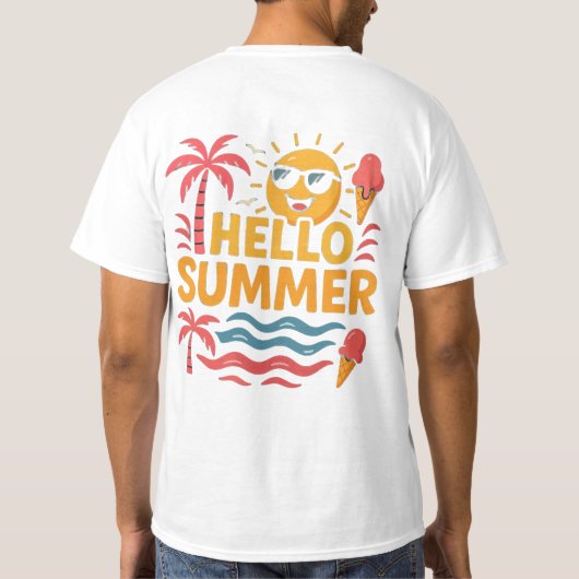 Hello Summer Fun Beach Palm Tree T-Shirt (Rückseite)