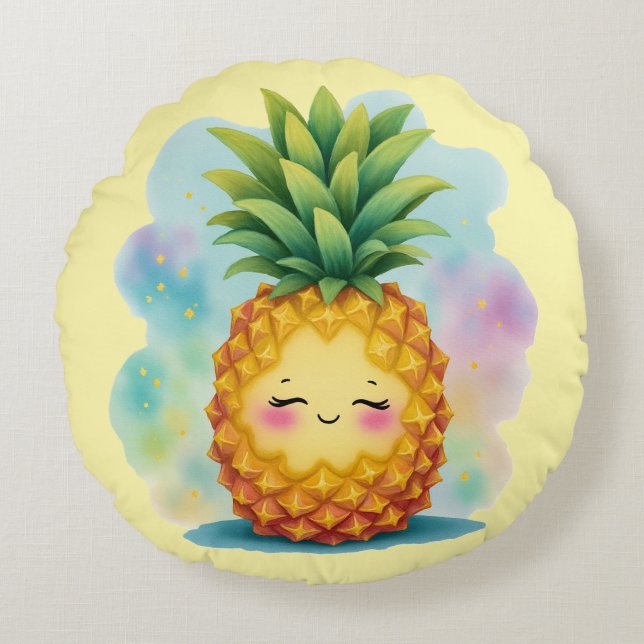 Hello Summer Happy Pineapple Round Pillow Rundes Kissen (Vorderseite)