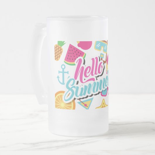 Hello Summer Mattiert Glass Beer Tasse (Vorderseite Links)