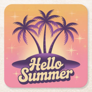 Hello Summer Palm Trees Stars Pink Untersetzer Set