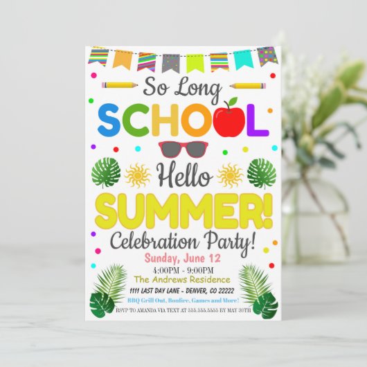 Hello Summer Party Einladung (Stehend Vorderseite)