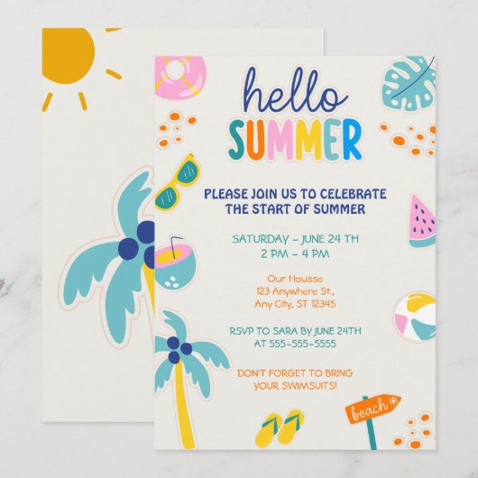 Hello Summer Party Einladung (Vorne/Hinten)
