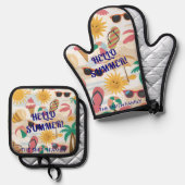 Hello Summer Personalisiert Gift Ofenhandschuh & Topflappen-Set (Vorderseite/Rückseite)