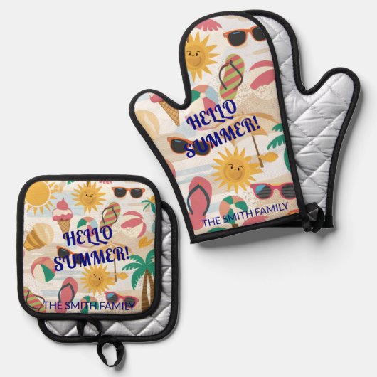 Hello Summer Personalisiert Gift Ofenhandschuh & Topflappen-Set (Vorderseite/Rückseite)