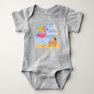 Hello Summer Pink Flamingo Design - Baby Jersey Bo Strampler