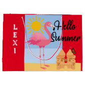 Hello Summer Pink Flamingo Design - Geschenktasche Große Geschenktüte (Rückseite)