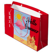 Hello Summer Pink Flamingo Design - Geschenktasche Große Geschenktüte (Rückseite Schrägansicht)