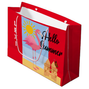 Hello Summer Pink Flamingo Design - Geschenktasche Große Geschenktüte