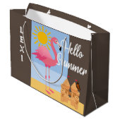 Hello Summer Pink Flamingo Design - Geschenktasche Große Geschenktüte (Rückseite Schrägansicht)