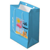 Hello Summer Pink Flamingo Design - Geschenktasche Mittlere Geschenktüte (Vorderseite Schrägansicht)