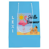 Hello Summer Pink Flamingo Design - Geschenktasche Mittlere Geschenktüte (Rückseite)
