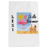 Hello Summer Pink Flamingo Design - Geschenktasche Mittlere Geschenktüte (Vorderseite)