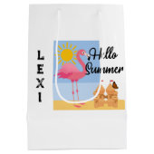 Hello Summer Pink Flamingo Design - Geschenktasche Mittlere Geschenktüte (Rückseite)