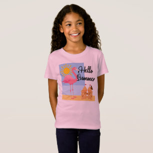 Hello Summer Pink Flamingo Design - Girls' Fine Je T-Shirt