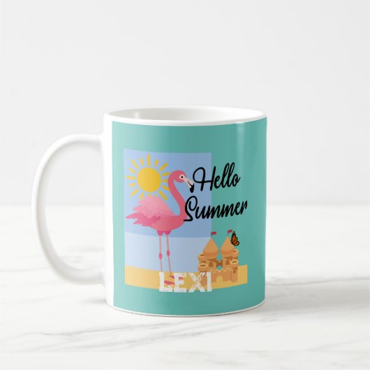 Hello Summer Pink Flamingo Design - Klassische Tas Kaffeetasse (Links)