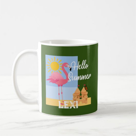 Hello Summer Pink Flamingo Design - Klassische Tas Kaffeetasse (Links)