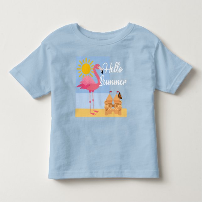 Hello Summer Pink Flamingo Design - Kleinkind Fine Kleinkind T-shirt (Vorderseite)