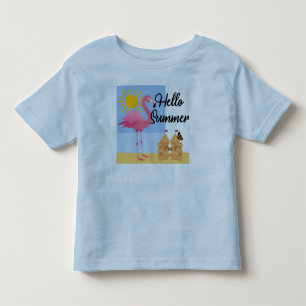 Hello Summer Pink Flamingo Design - Kleinkind Fine T-shirt