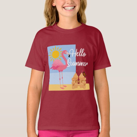 Hello Summer Pink Flamingo Design - Kleinkind Fine T-Shirt (Vorderseite)