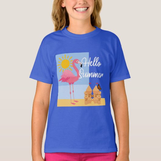 Hello Summer Pink Flamingo Design - Kleinkind Fine T-Shirt (Vorderseite)
