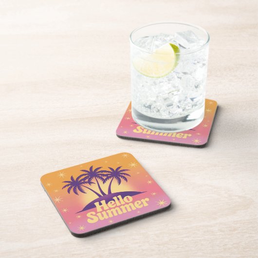 Hello Summer Pink Plastic Cork Untersetzer Set (Rechte Seite)