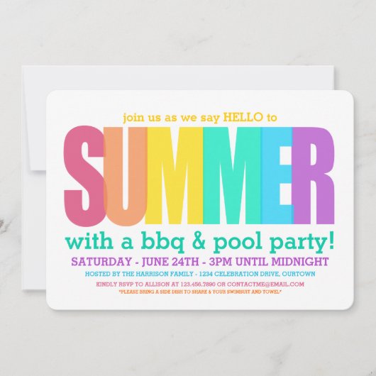 Hello Summer Pool Party Einladung (Vorderseite)