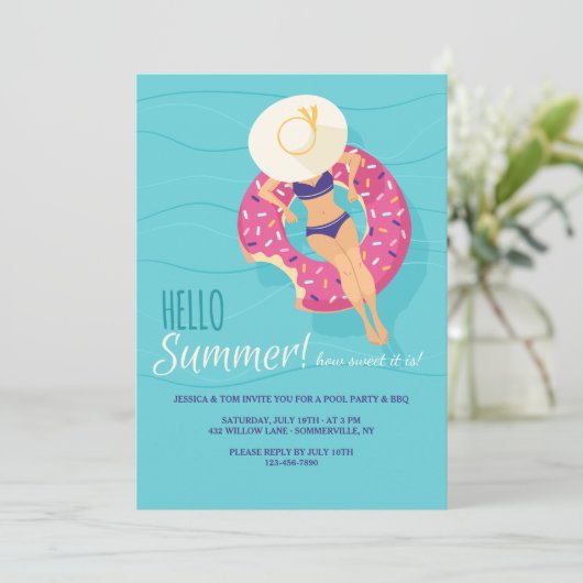 Hello Summer Pool Party Einladungen (Stehend Vorderseite)