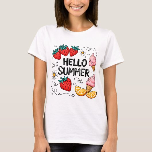 Hello Summer Shirt - Niedliche Erdbeere und Eiscre (Vorderseite)