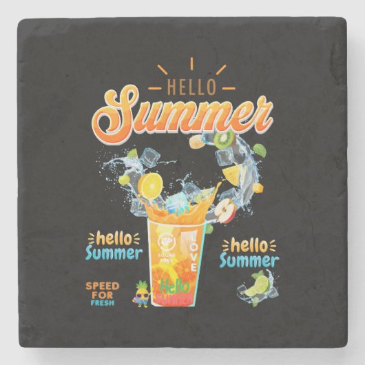 Hello Summer Steinuntersetzer (Vorderseite)