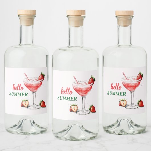 Hello Summer | Strawberry Cocktail Liquor Label Alkoholflaschenetikett (Flaschen)