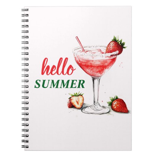 Hello Summer | Strawberry Cocktail Notebook Notizblock (Vorderseite)