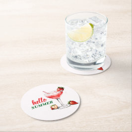 Hello Summer | Strawberry Cocktail Paper Coaster Runder Pappuntersetzer