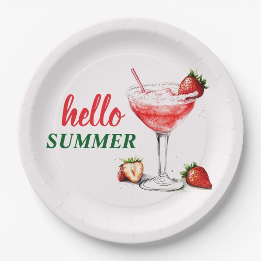 Hello Summer | Strawberry Cocktail Paper Plate Pappteller (Vorderseite)