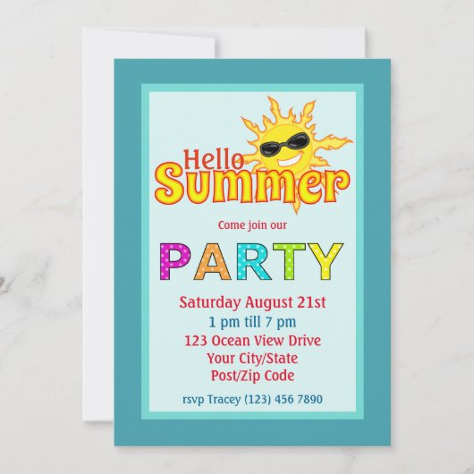 Hello Summer Sun Party Einladung (Vorderseite)