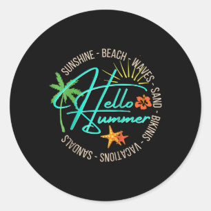 Hello Summer Tropical Beach Vacation Palm Tree T-S Runder Aufkleber