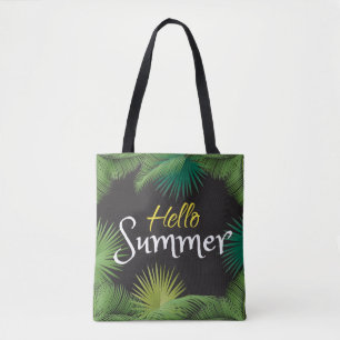 Hello Summer Tropical Palm Green Leafahmen Tasche